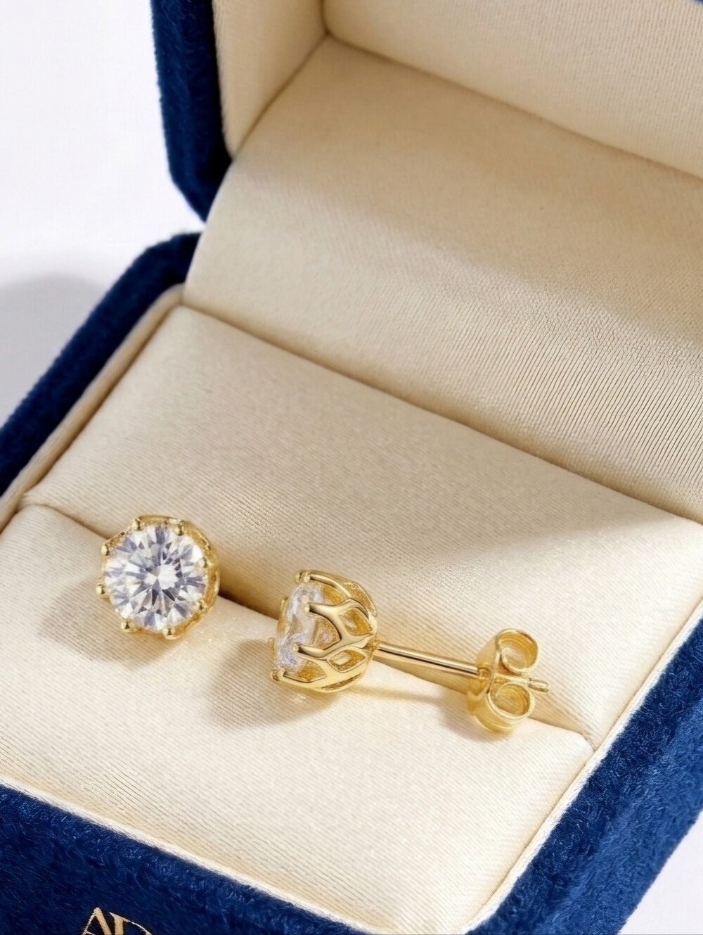 Moissanite Solitaire Stud Earrings - 1 CTW Clear/Gold